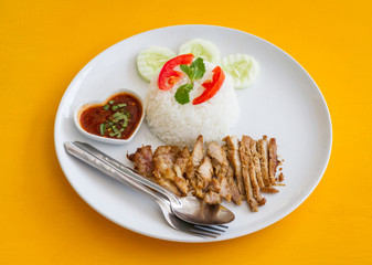 Grill pork with rice and spicy sauce