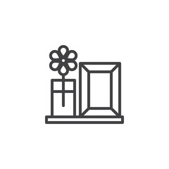 Vase with flower and photo frame outline icon. linear style sign for mobile concept and web design. Decoration simple line vector icon. Symbol, logo illustration. Pixel perfect vector graphics