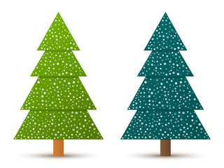 Abstract geometric coniferous trees with snow. Two shades of green. Set 1. Vector EPS 10