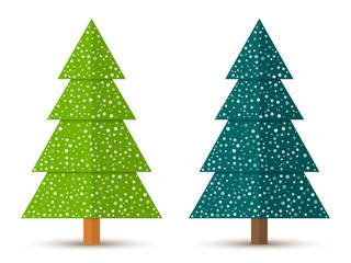 Abstract geometric coniferous trees with snow. Two shades of green. Set 2. Vector EPS 10