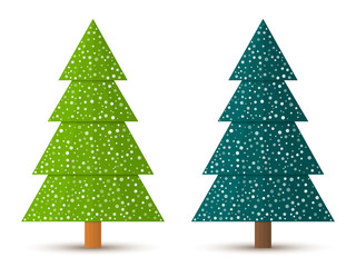 Abstract geometric coniferous trees with snow. Two shades of green. Set 3. Vector EPS 10