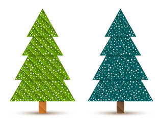 Abstract geometric coniferous trees with snow. Two shades of green. Set 4. Vector EPS 10