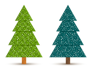 Abstract geometric coniferous trees with snow. Two shades of green. Set 5. Vector EPS 10
