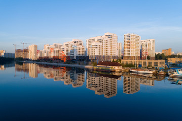 The new quarter of "River Park" in Moscow at dawn.