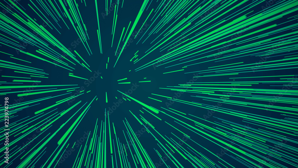 Wall mural abstract speed background. centric motion of star trails. 3d rendering. starburst dynamic lines or r