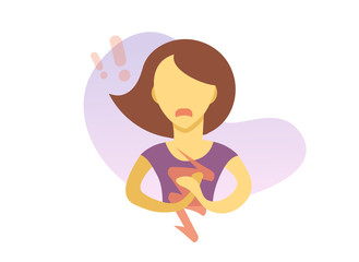 Girl with the chest pain icon. Colorful flat vector illustration. Isolated on white background.