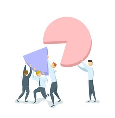 Pareto principle, law of the vital few concept. Business concept with characters and diagram. Efficient and inefficient workers. Colorful flat vector illustration. Isolated on white background.