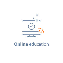 Enrollment concept, online education, submit content, internet services, desktop and cursor, linear icon