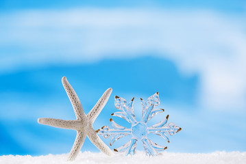 glitter christmas glass snowflake with starfish