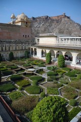 Naklejka premium Amber Fort garden near Jaipur in Rajasthan, India