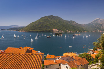 Sunny Mediterranean landscape. Montenegro, Bay of Kotor.
