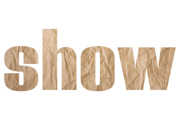 show – with wrinkled paper texture on white background