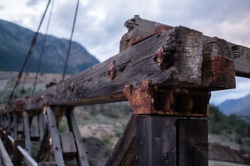 Detail of old suspension bridge in Lillooet, BC, Canada