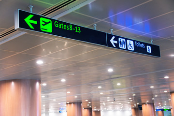 Sign and direction in airport