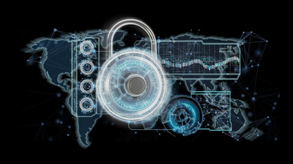Padlock security technology interface isolated on a background 3d rendering