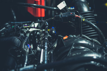 Fototapeta na wymiar Close up shot of car engine for background