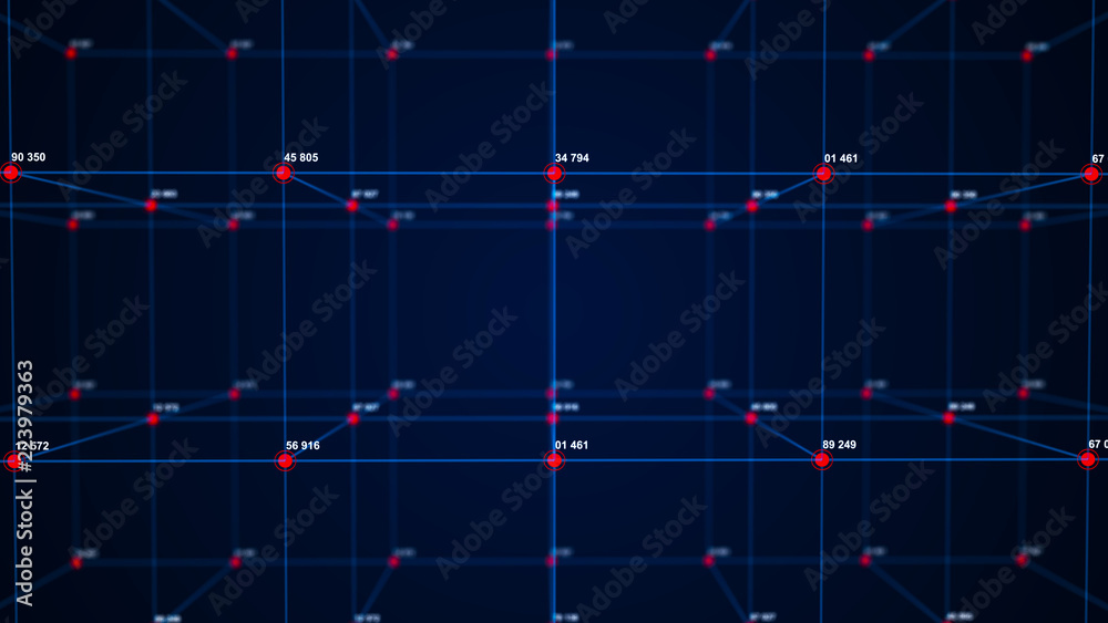 Poster Big data visualization. Technology block chain concept. Futuristic infographic. 3D Rendering. Network connection.