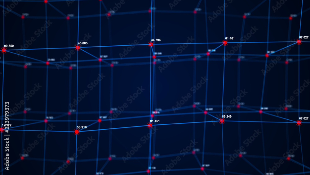 Poster Big data visualization. Technology block chain concept. Futuristic infographic. 3D Rendering. Network connection.