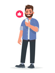 Bearded man is holding a smartphone in his hand. Communication in the network, dating sites and social networks