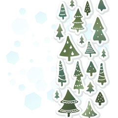 Winter holidays banner design, postcard with decorated snowy christmas trees