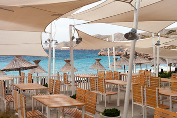 Empty restaurant on beach before or after tourist season