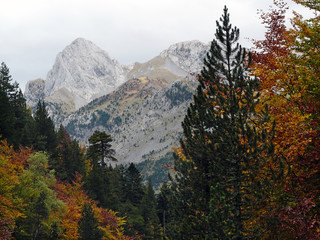 Montañas en otoño. Pirineos. Valle del Tena. Aguas limpias. Aragón. España.