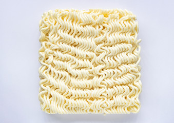 Top view of instant noodle on white background