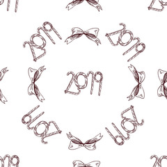 Obraz premium New Year 2019 monochrome seamless pattern. Stylish backdrop for Christmas winter holidays design.
