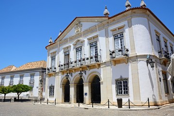 Fototapeta na wymiar Front view of the Town Hall in the Praca Largo de Se in the city centre, Faro, Algarve, Portugal.