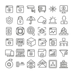 internet security and web development icons, bold line