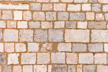 Texture of stone wall, medieval bricks background