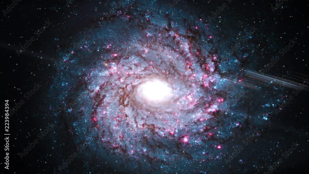 Wall mural spiral galaxy rotating in outer space on star field flare light at center. contains public domain im
