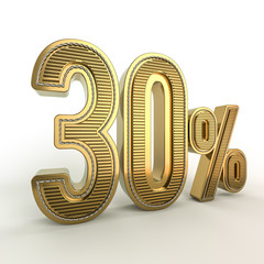 Gold symbol of the discount in figures. 3D