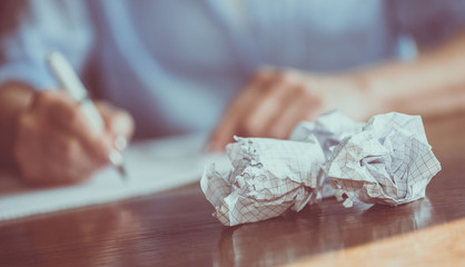 Concept of writer without inspiration, focus on foreground