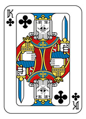 A playing card king of Spades in yellow, red, blue and black from a new modern original complete full deck design. Standard poker size.
