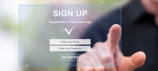 Man touching a signup concept