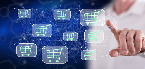 Man touching an online shopping concept