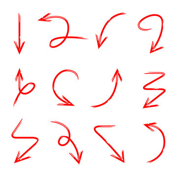 red hand drawn and scribble arrows