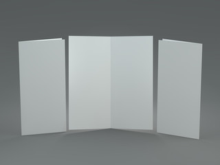 White template leaflet on gray background. Mockup. 3D render
