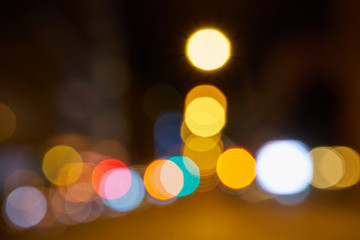  Night city lights bokeh. Colorful circles. Background. 