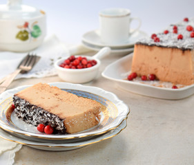 Apple souffle. Dessert of fruits, coconut sugar and gelatin, glaze from the kerob, decorated with cranberries. Diet healthy food concept. Cereals Gluten Dairy free. AIP Autoimmune Paleo. Copy space.