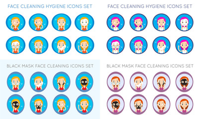Vector Face Cleaning And Care Actions Illustration Big Set