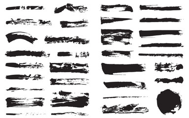Big Set of Vector Black Pen Ink Brush Strokes. Grunge Ink Brush Stroke. Dirty Brush Stroke.