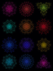 Vector Colorful Bright Lattice Shape, Molecular Structure with Lines and Dots Background Big Set.