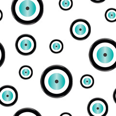 seamless pattern with evil eye in black and turquoise colors - white background