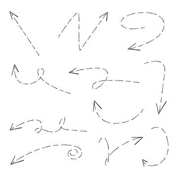 doodle dashed arrows on white background
