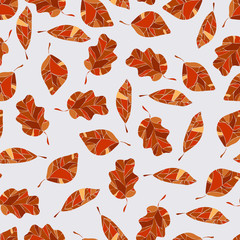 Vector seamless pattern of autumn leaves and flowers. Background for textile or book covers, wallpapers, design, graphic art, printing, hobby, invitation.