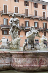 Famous Fontana del Moro at the southern end of the Navona Square in Rome. Italy. 