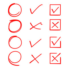 red hand drawn circle and check mark