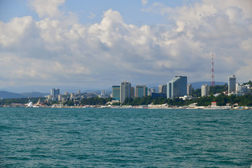 Fototapeta premium view of city from sea side in Sochi, Russia